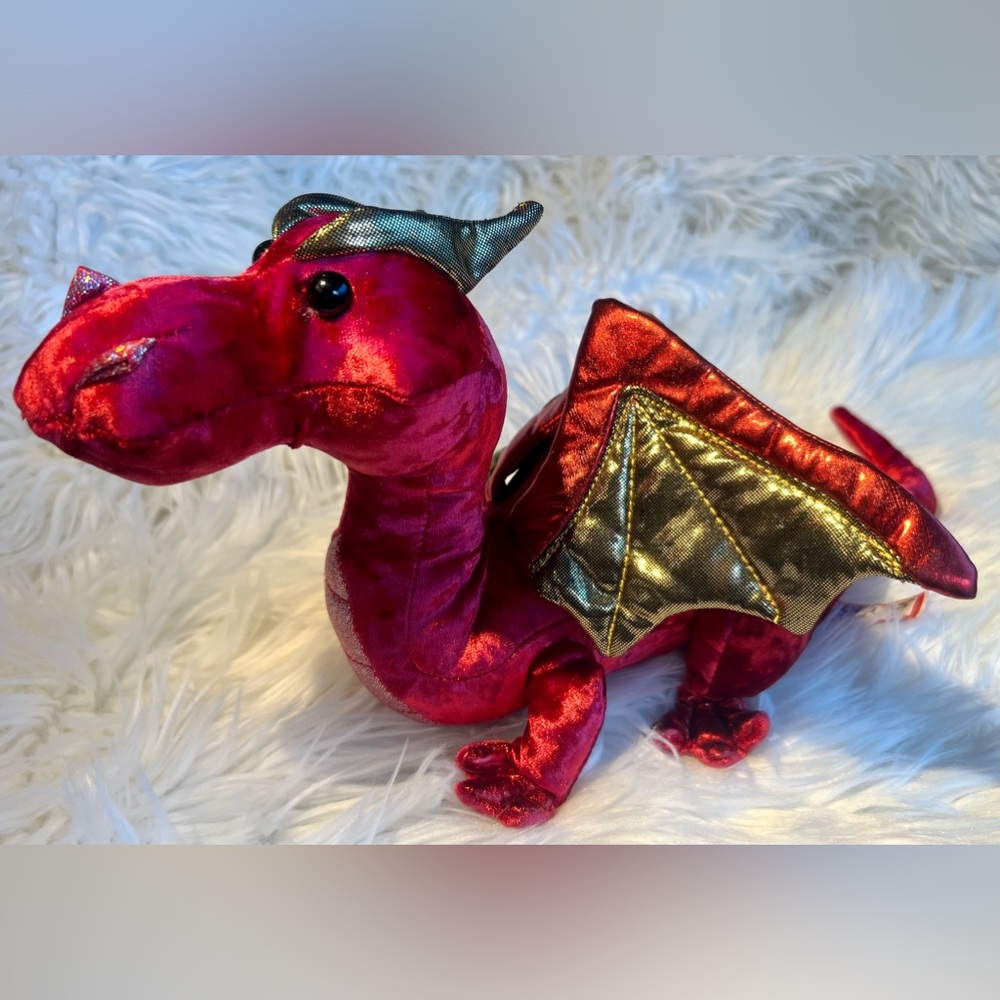 Douglas Ruby Plush Red Velvet & Gold Shimmer Dragon Fantasy Stuffed Animal Toy